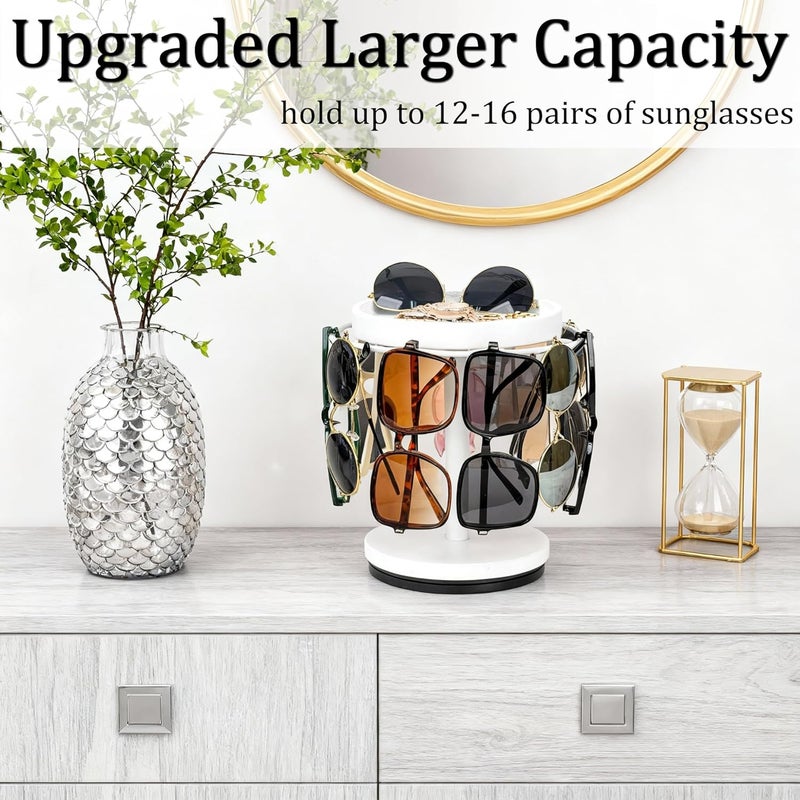 LingLingo Sunglasses Organizer 360° Rotating Eyeglass Holder Stand with Wood Tray and Base, Eye Glass Display Rack for Multiple Sunglass Storage for Table Dresser Nightstand Desk (White) - Image 3
